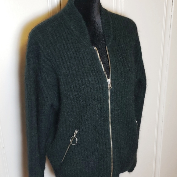 & Other Stories Sweaters - & Other Stories Dark Green Fuzzy Zip Up Sweater